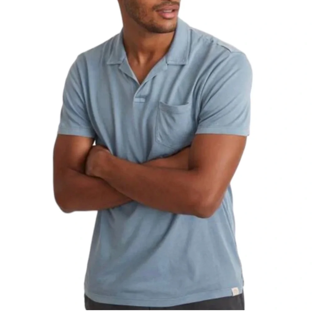 Marine Layer Garment Dye Resort Polo Shirt  Faded Denim